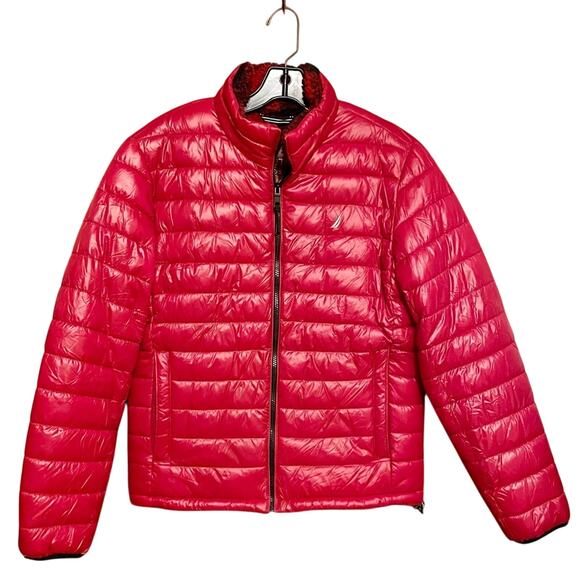 Nautical Puffer Jacket Buffalo Plaid Sherpa Lining Women's XS(Fits S/M) | Red - Picture 1 of 16